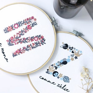 Cercle de broderie personnalisé en bambou, Lettre initiale et prénom brodé, Décoration murale enfant, Cadeau naissance unique, Artisanale