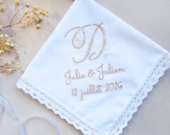 Gepersonaliseerd trouwzakdoekje - Geborduurd zakdoekje om cadeau te geven - Cadeau-idee voor de bruid - Huwelijksgeschenk - Monogram