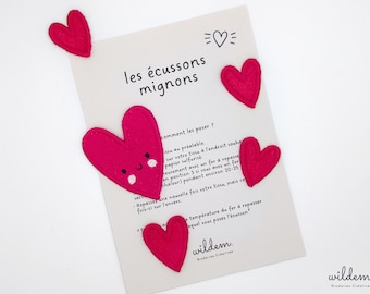 5 iron-on patches, large heart and small heart patches, children's sew-on patches, haberdashery accessory, DIY and personalization