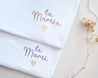 Gepersonaliseerde geborduurde duo-T-shirts - De bruid en de bruidegom - Bijpassend paar - Ideeën voor huwelijksgeschenken