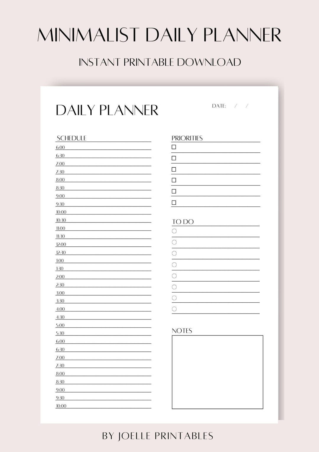 Organiser Daily Rss Printable Minimalist Daily Planner | Daily Organizer | Daily Schedule ...