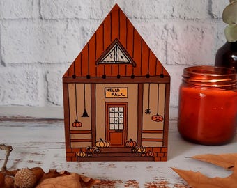 Decoración de otoño de madera pintada a mano para casa, estante rústico para Halloween
