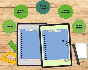 Digital planner /Yearly planner / Digital yearly planner /Digital printable planner/Digital download