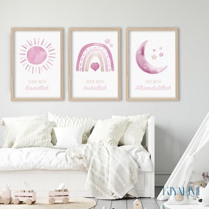 Set van 3 islamitische afdrukbare poster / Bismillah, InShaAllah, Alhamdulillah / Arabische kunst / Kids Baby Room / Minimal Wall Decor / Home Decor