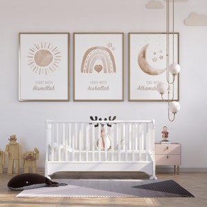 Set van 3 islamitische afdrukbare poster / Bismillah, InShaAllah, Alhamdulillah / Arabische kunst / kinderkamer / Minimale muurdecoratie / Home Decor