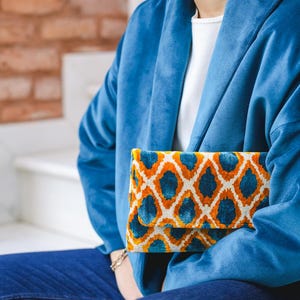 Silk Velvet Clutch Bag, Evening Bag,Mini Bag, Velvet Handbag, Women Clutch Bag, Handmade Bag, Tiger Patterned Bag, Blue Bag, Yellow bag