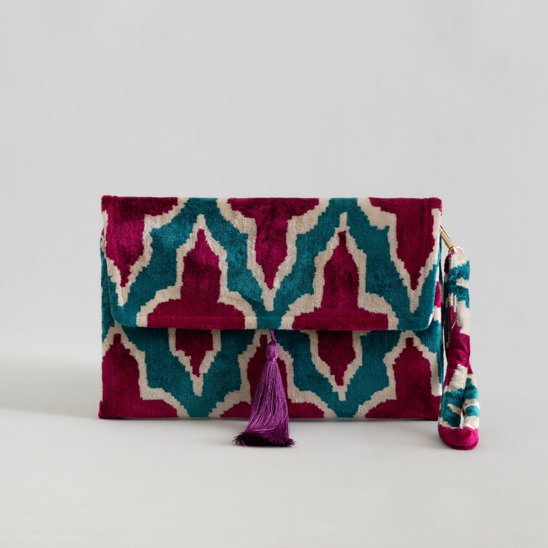 Silk Ikat Clutch Bag, Evening Bag, Mini Bag, Silk Velvet Handbag, Women ...