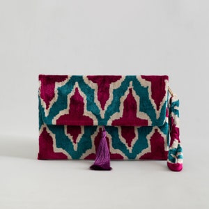 Silk Ikat Clutch Bag, Evening Bag, Mini Bag, Silk Velvet Handbag, Women Clutch Bag