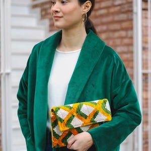 Silk Velvet Clutch Bag, Evening Bag,Mini Bag, Velvet Handbag, Women Clutch Bag, Handmade Bag, Tiger Patterned Bag, Green Bag, Yellow bag