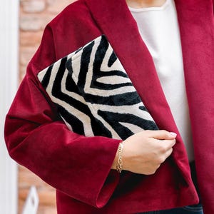 Silk Velvet Clutch Bag, Evening Bag,Mini Bag, Velvet Handbag, Women Clutch Bag, Handmade Bag, Zebra Bag