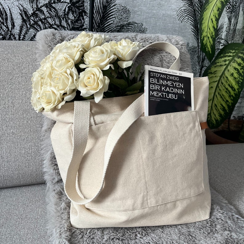 Anellyee Canvas Tote Bag For Book Lovers - Aesthetic Reusable Grocery Bag With Pockets, Reading Gift