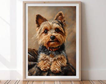 Stampa artistica di Yorkshire Terrier / Ritratto realistico di cane Yorkshire / Decorazione murale per cani