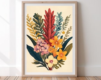 Botanical Flower Art Print | Colorful Floral Illustration | Vintage-Inspired Wall Art | Nature Home Decor