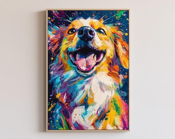 Impressão de Golden Retriever em arco-íris: retrato vibrante de cachorro (download digital)