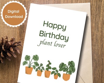 Happy Birthday Plant Lover card | Plant lover | Instant download | Potted plant birthday card | 2 different sizes included | PDF Printable