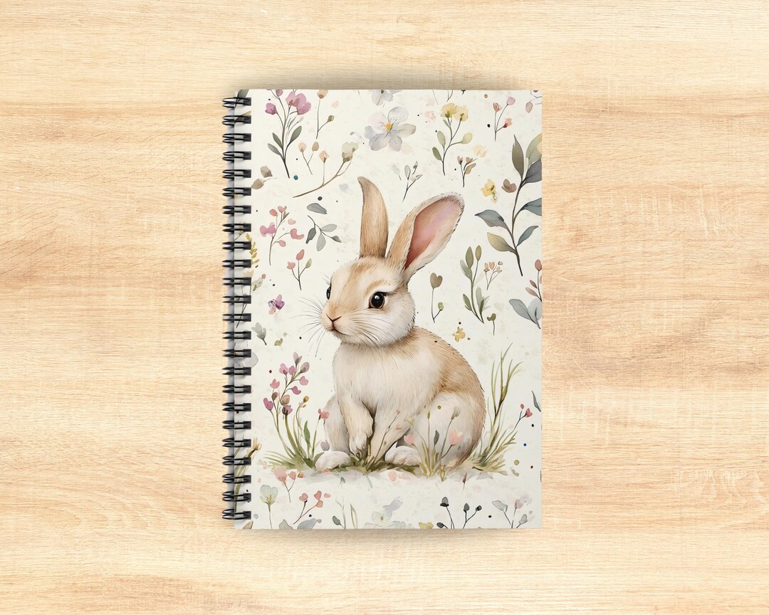 Notebooks Rabbits Spiral Notebook Watercolor Rabbit and Floral Design, Cute Bunny Journal ...