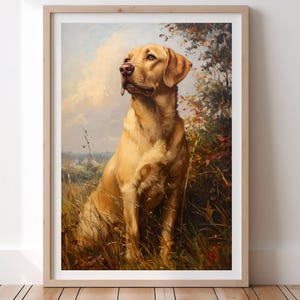 Yellow Labrador Retriever Art Print, Classic Dog Portrait Digital Download, Autumn Landscape Pet Artwork, Traditional Animal Painting