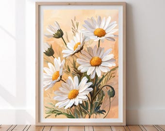 White Daisy Flower Print | Floral Wall Art Painting | Cottagecore Decor | Nature Print
