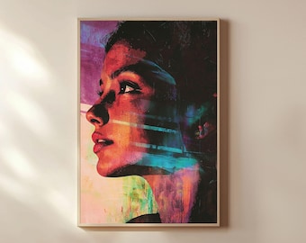 Retrato de mujer arcoíris neón: Impresión de arte pop moderno (descarga digital)