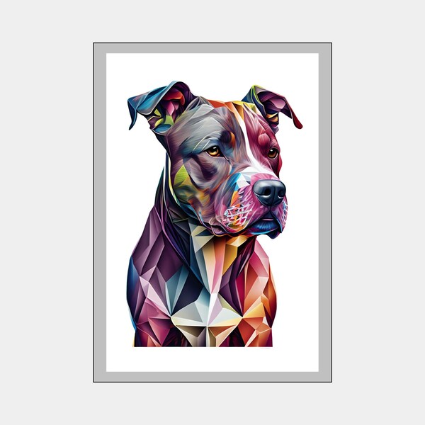 Purple Jewel Tone Pitbull Portrait wall art - Digital Download Wall Art Portrait - High-Quality Print in Various Sizes