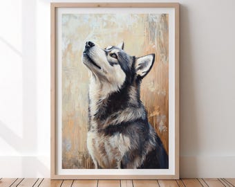 Impresión de perro husky siberiano / Retrato pictórico de perro / Arte mural animal moderno / Descarga instantánea