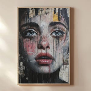 Urban Graffiti Portrait Art Print, Street Art Face Digital Download, Modern Pop Art Wall Decor, Industrial Contemporary Woman Print