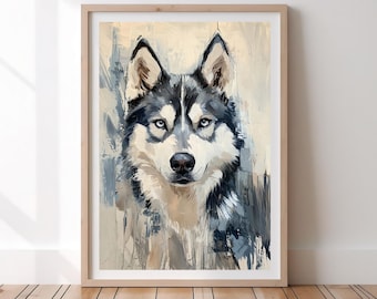 ハスキー犬の浮世絵風肖像画（日本産ハスキー犬）｜動物肖像画プリント