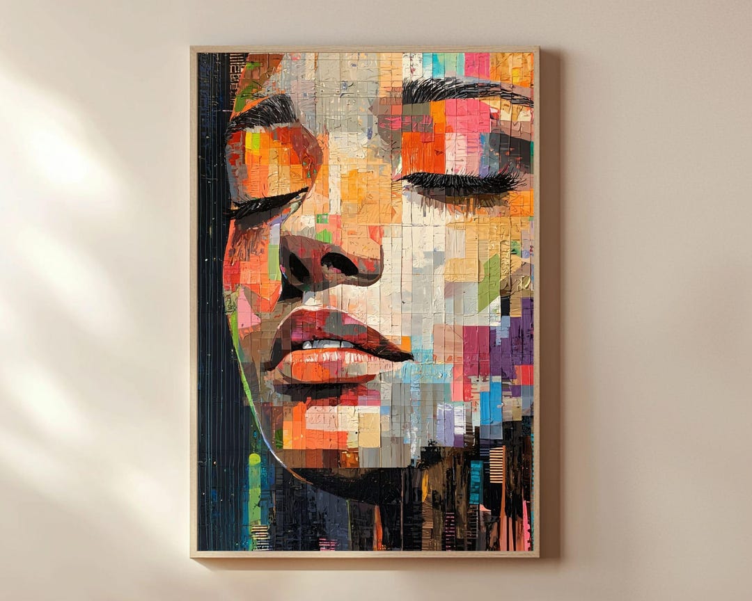 Modern Portrait Wall Art | Geometric Face Digital Print | Abstract ...