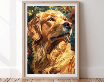 Impressão artística de Golden Retriever: Retrato pictórico de um cão (download digital)