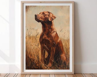 Vizsla Hunde Portrait Druck: Rustikaler Jagdhund Kunst (Digitaler Download)