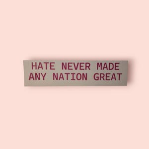 Hate Never Made Any Nation Great Car Decal / Bumper Sticker