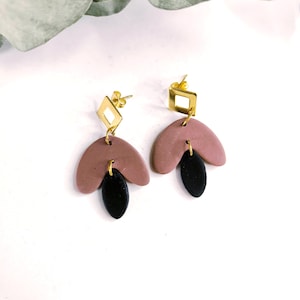 federleichte Statement Ohrringe / schwarz braune Ohrringe / Geschenk für Freundinnen / handgemachter Ohrschmuck aus Polymer Ton