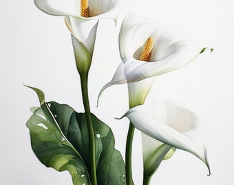 Watercolor Cala Lily Flowers | Elegance in Simplicity: Original Watercolor Botanical Prints of Cala Lilies | Digital Print | Download
