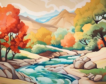 Georgia O&#39;Keeffe Styled Landscape, Original Artwork | Digital Download | Wall Art | Custom Canvas Curators
