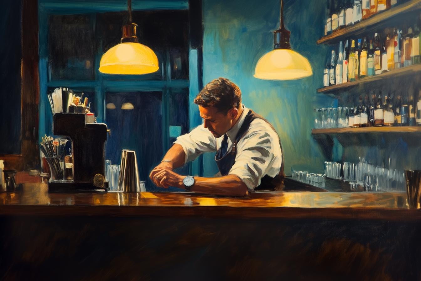 Benutzerdefinierte Leinwand Wandkunst, inspiriert von Edward Hoppers Bar Szene Vintage Wohnkultur mit reichen Farben und Stil