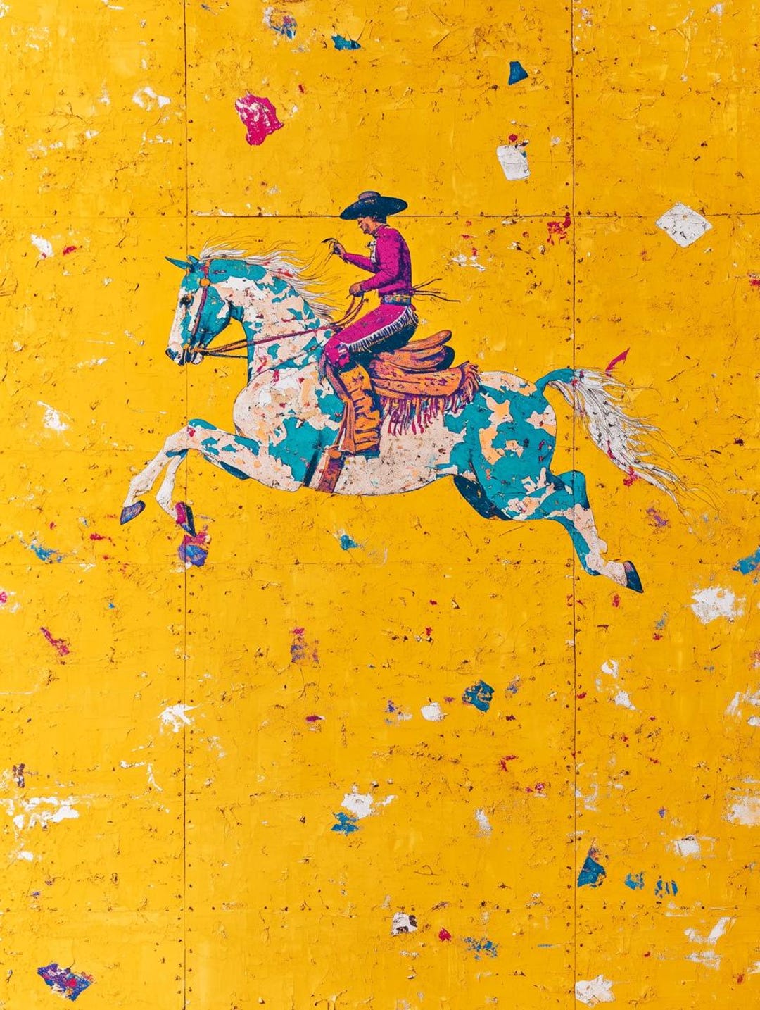 Vintage Cowboy Horse Canvas Print: Bright Western Wall Art - Etsy