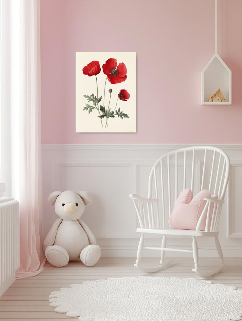 Red Poppy Floral Wall Art Canvas Print Inspired by Historical Botanical ...