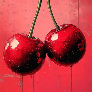Bold Cherry Canvas Print Inspired by Pop Art Style with Vivid Red Hues Perfect for Modern Home Decor