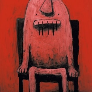 Philip Guston Inspired Muppet Creature in Red - Unique Wall Art Canvas Prints for Home Decor