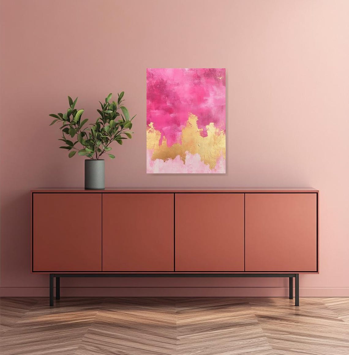 Vibrant Pink and Gold Abstract Canvas Art Print Modern Home Decor Wall ...