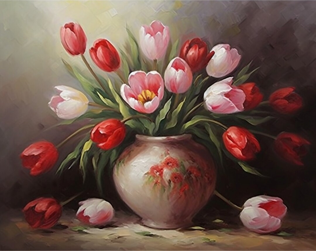 Elegant Tulip Still Life Painting on Canvas | an Oil Painting of Tulip ...