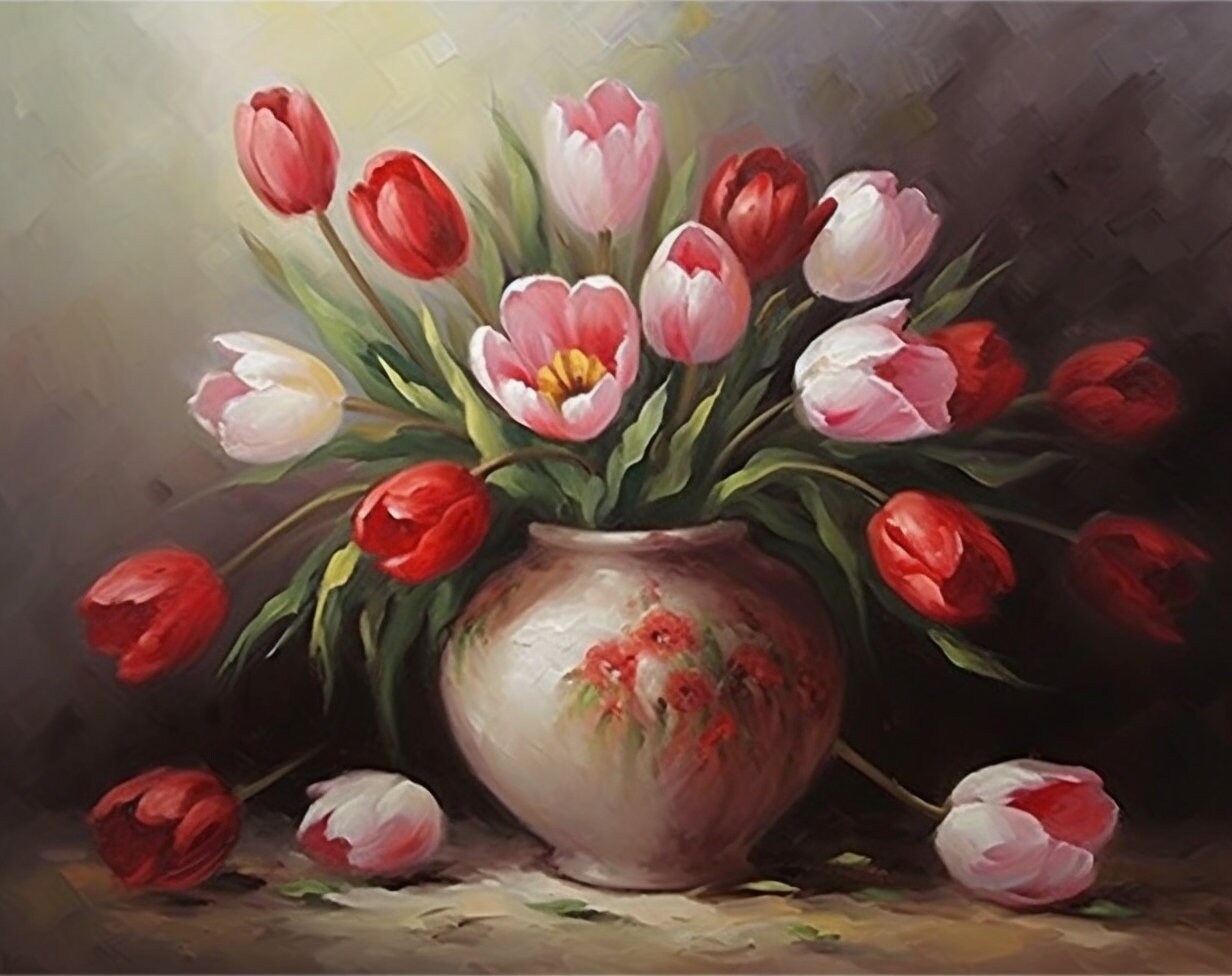 Elegant Tulip Still Life Painting On Canvas An Oil Painting Of Tulip Elegant Tulip Still Life Painting On Canvas An Oil Painting Of Tulip