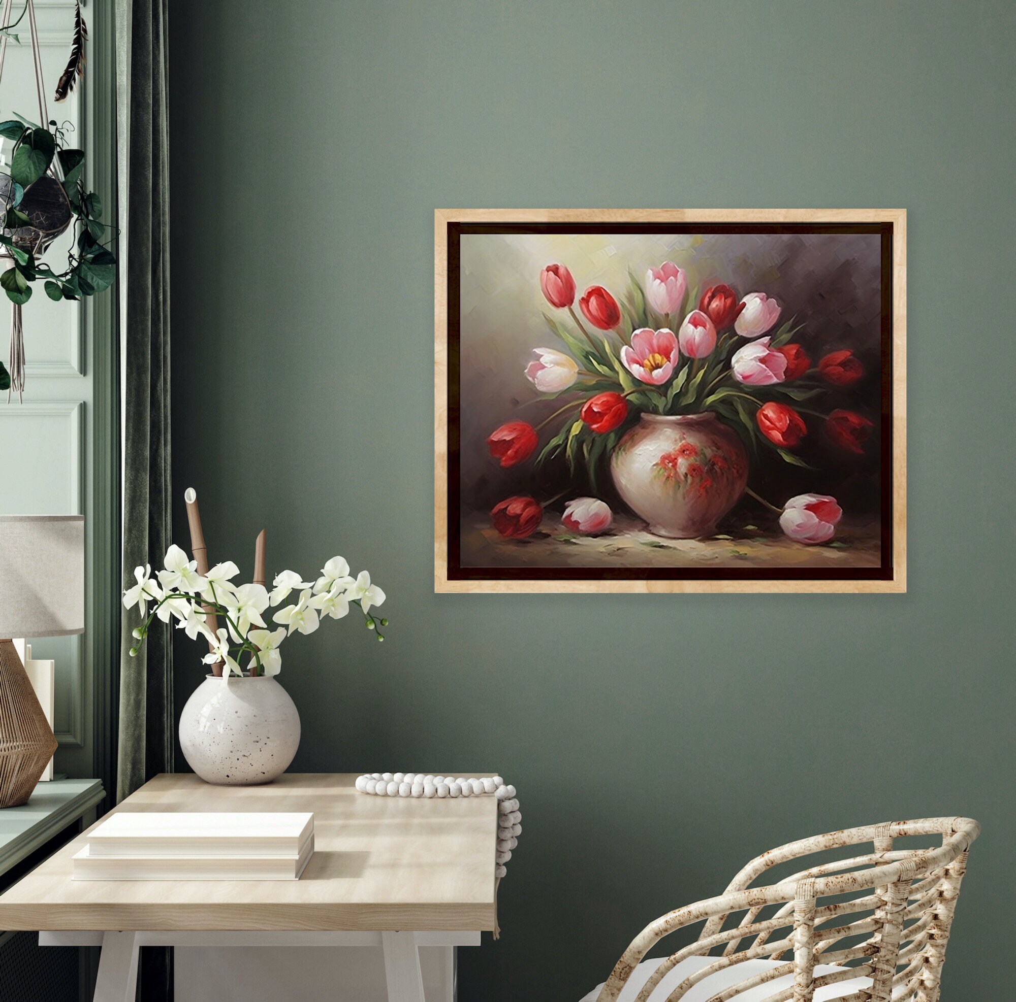 Elegant Tulip Still Life Painting on Canvas | an Oil Painting of Tulip ...