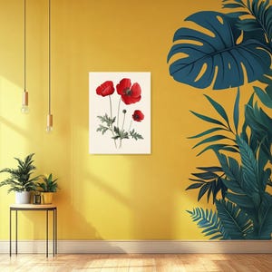 Red Poppy Floral Wall Art Canvas Print Inspired by Historical Botanical ...
