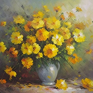 Bursting Colors - Original Floral Painting on Canvas | An Oil Painting of Flowers in a Vase