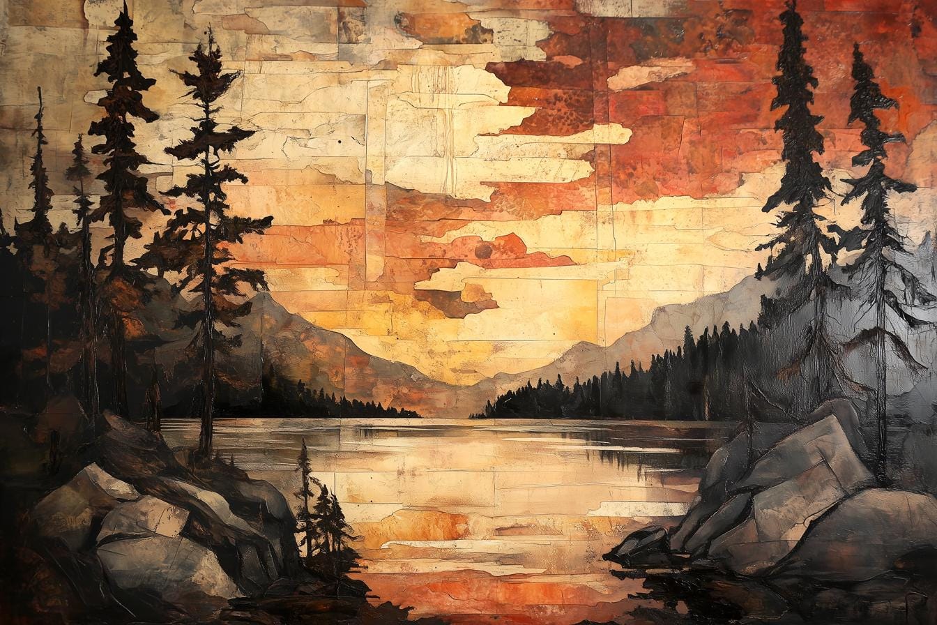 Stunning Canvas Print in the Style of Group of Seven, Rustic Landscape Art, Warm Sunset Colors, Home Decor, Wall Art