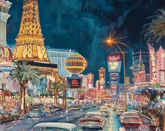 Vintage Las Vegas Leinwanddruck: Edward Hopper Nachtleben Kunst