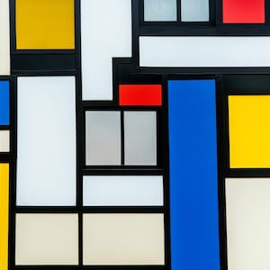 Moderne Leinwand Kunst, inspiriert von Piet Mondrian mit kräftigen Farben und geometrischen Formen für lebendige Wohnkultur