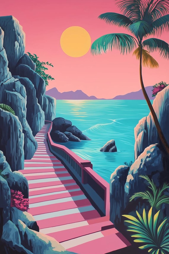 Tropical Paradise Canvas Print Inspired by 80s Retro Art | Vivid