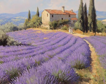 Lavender Fields Canvas Print Inspired by Van Gogh with Vibrant Purples and Serene Landscape Home Decor